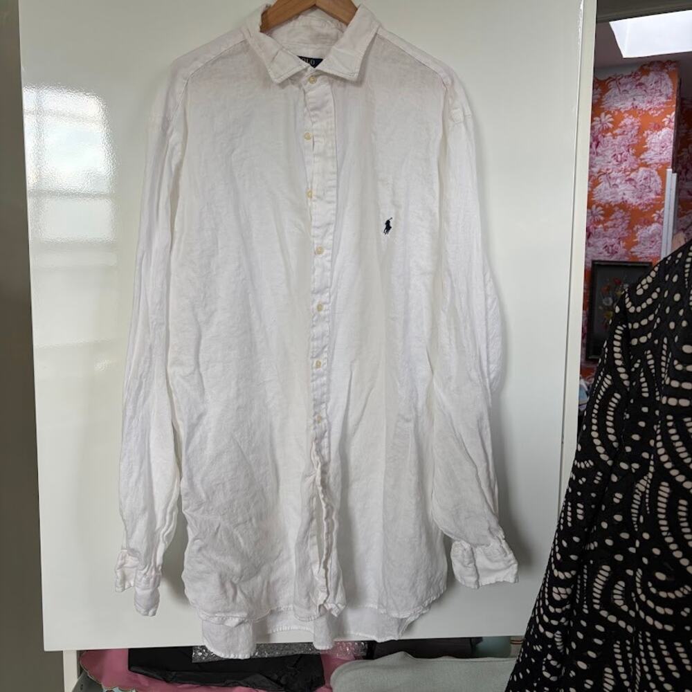 Polo Ralph Lauren White Linen Button Down Shirt 3XL Oversized Made in India